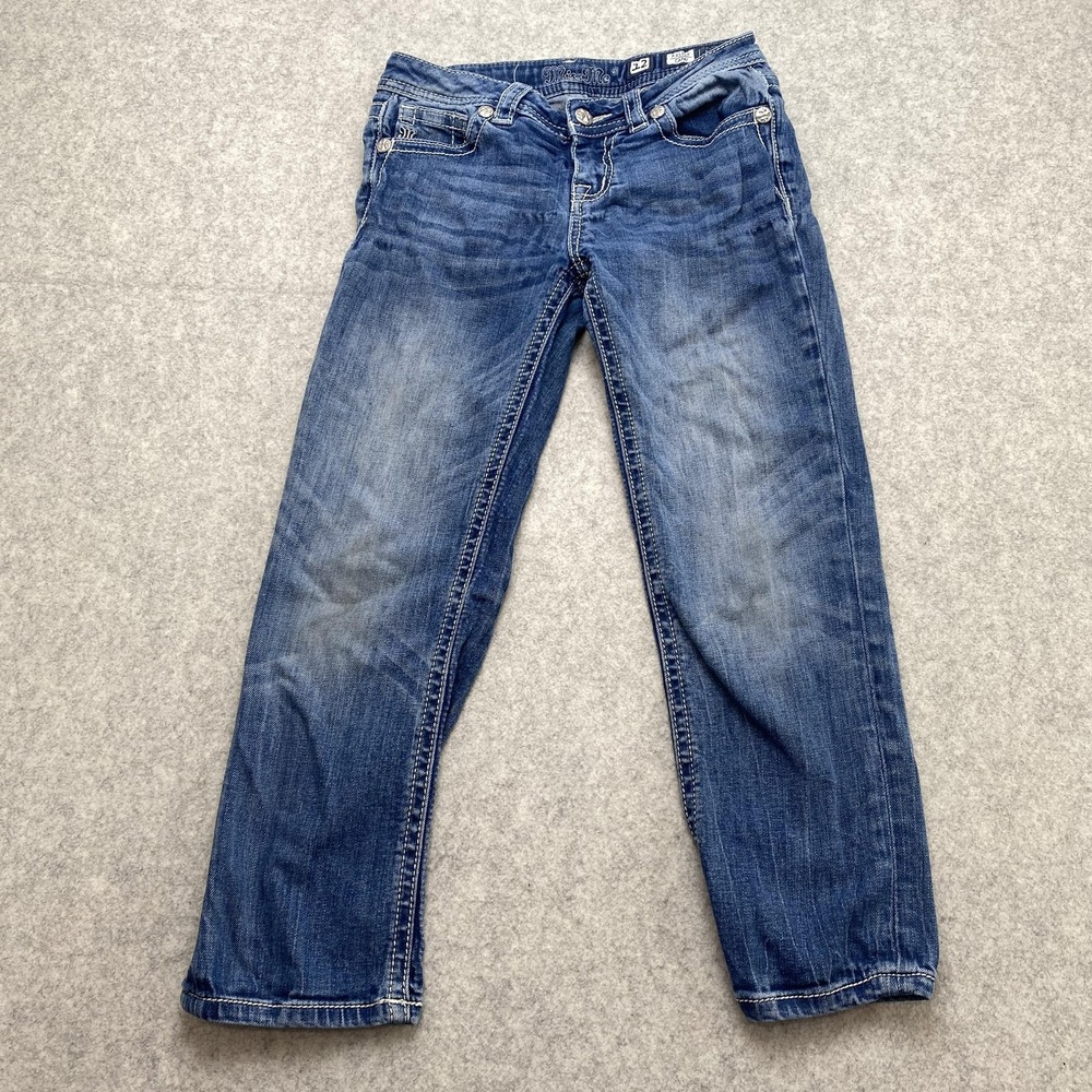 Miss Me Capri Jeans Girls 12 (25x21) Blue Embroidered Denim Back Pockets *WEAR*